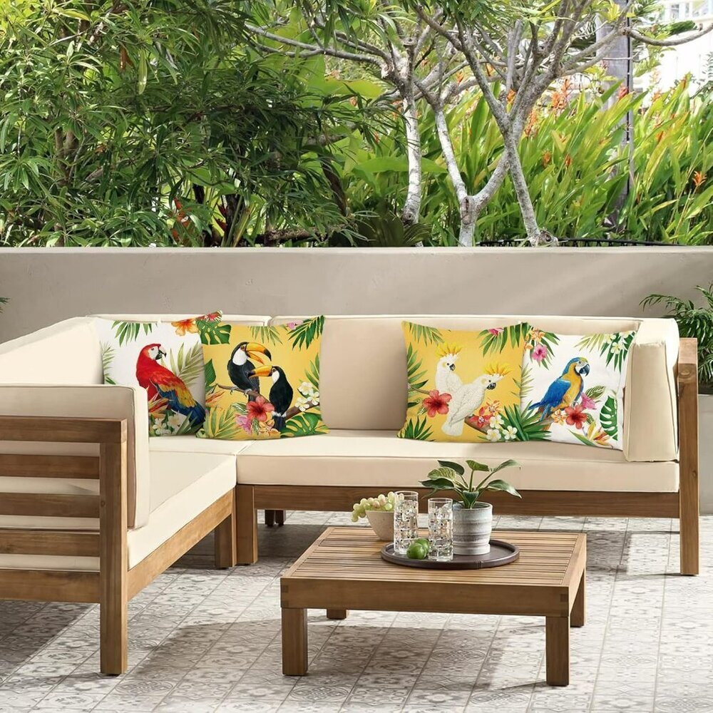 Tropical Birds Toucan Throw Pillow Covers 18 x 18 Inch Parrots Flowers Leaves Ou - Picture 4 of 6